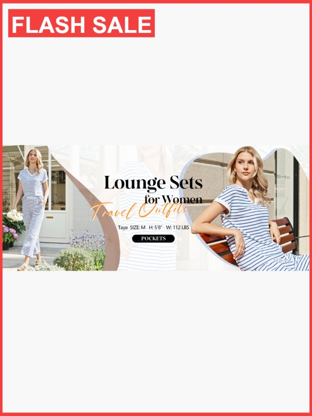 Lightweight Lounge Set, V-Neck Top & Wide Leg Pants, Size Large, Travel Outfit - Picture 6 of 7